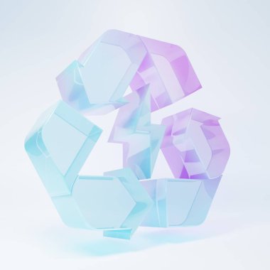 Frosted glass Battery with recycle symbol line icon isolated on white background. Battery with recycling symbol - renewable energy concept. Minimalism concept. 3D render illustration.