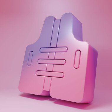 Pembe arka planda izole edilmiş mor renkli can yeleği simgesi. Can yeleği ikonu. Olağanüstü bir spor. Spor malzemeleri. Minimalizm kavramı. 3 Boyutlu resimleme.