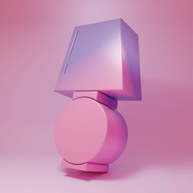 Pembe masa lambası ikonu pembe arka planda izole edilmiş. Minimalizm kavramı. 3 Boyutlu resimleme.