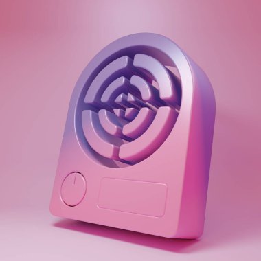 Pembe arka planda izole edilmiş mor-pembe elektrikli ısıtıcı ikonu. Uzaktan kumandalı kızıl ötesi ısıtıcı. Klima kontrolü. Minimalizm kavramı. 3 Boyutlu resimleme.