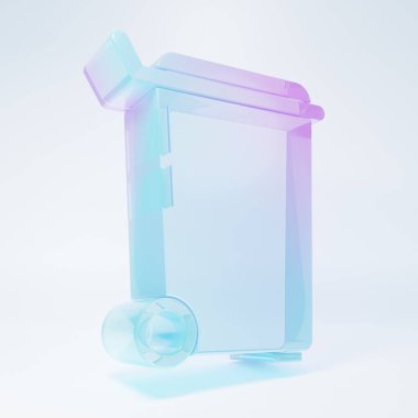 Frosted glass Trash can icon isolated on white background. Garbage bin sign. Recycle basket icon. Office trash icon. Minimalism concept. 3D render illustration.