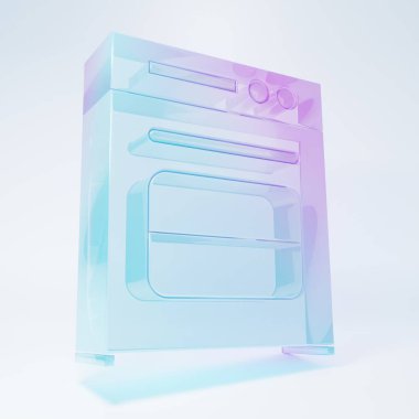 Frosted glass Oven icon isolated on white background. Stove gas oven sign. Minimalism concept. 3D render illustration.