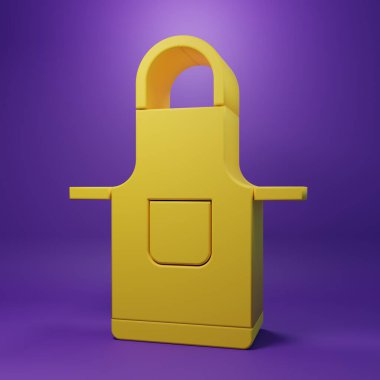 Sarı Mutfak önlüğü simgesi mor arka planda izole edildi. Yemek pişirmek için şef üniforması. Minimalizm kavramı. 3 Boyutlu resimleme.