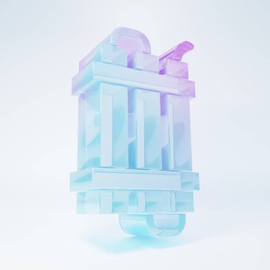 Buzlu cam dinamit bomba çubuğu ve beyaz arka planda izole edilmiş zamanlayıcı ikonu. Saatli bomba - patlama tehlikesi kavramı. Minimalizm kavramı. 3 Boyutlu resimleme.