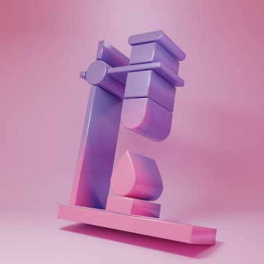 Purple-pink Glass test tube flask on fire heater experiment icon isolated on pink background. Laboratory equipment. Minimalism concept. 3D render illustration.