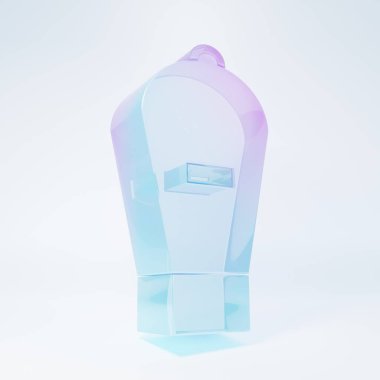 Beyaz zemin üzerinde izole edilmiş buzlu cam kaldırma poşeti ikonu. Su altı ekipmanları. Minimalizm kavramı. 3 Boyutlu resimleme.