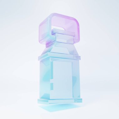 Beyaz arka planda izole edilmiş süt ikonu için buzlu cam kap. Minimalizm kavramı. 3 Boyutlu resimleme.