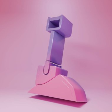 Pembe arka planda izole edilmiş yerdeki mor-pembe kürek. Bahçe aletleri. Bahçecilik, tarım, çiftçilik aleti. Minimalizm kavramı. 3 Boyutlu resimleme.