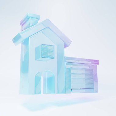 Frosted glass House icon isolated on white background. Home symbol. Minimalism concept. 3D render illustration.