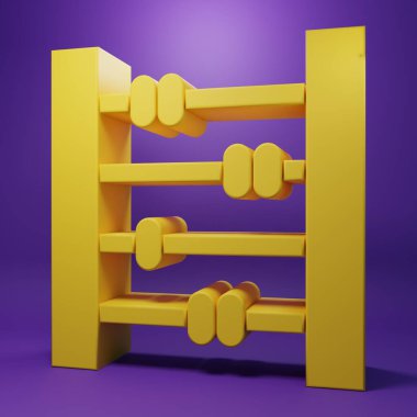 Sarı Abaküs simgesi mor arkaplanda izole edildi. Geleneksel sayım çerçevesi. Eğitim işareti. Matematik okulu. Minimalizm kavramı. 3 Boyutlu resimleme.