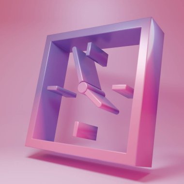 Purple-pink Clock icon isolated on pink background. Time symbol. Minimalism concept. 3D render illustration.