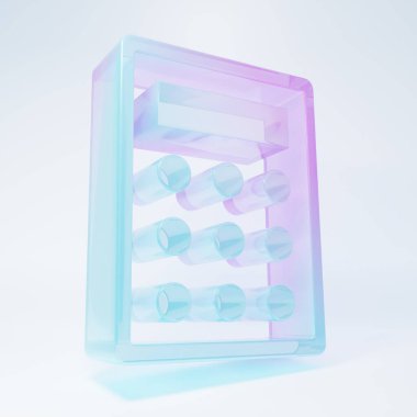 Beyaz zemin üzerinde izole edilmiş buzlu cam hesap makinesi simgesi. Muhasebe sembolü. İş hesaplamaları matematik eğitimi ve finans. Minimalizm kavramı. 3 Boyutlu resimleme.