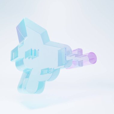 Frosted glass Ray gun icon isolated on white background. Laser weapon. Space blaster. Minimalism concept. 3D render illustration.