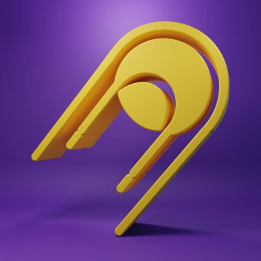 Yellow Satellite icon isolated on purple background. Minimalism concept. 3D render illustration.
