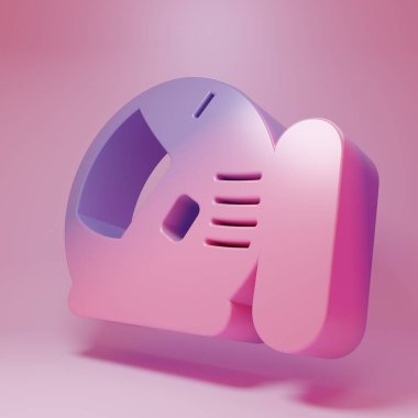 Pembe arka planda izole edilmiş mor-pembe astronot başlık simgesi. Minimalizm kavramı. 3 Boyutlu resimleme.
