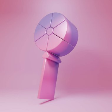 Pembe arka planda izole edilmiş mor-pembe lolipop ikonu. Yemek, lezzetli bir sembol. Minimalizm kavramı. 3 Boyutlu resimleme.