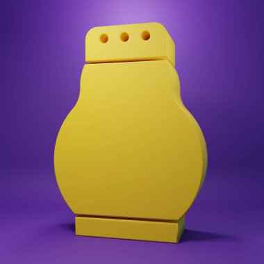 Sarı Tuz ve Biber ikonu mor arka planda izole edilmiş. Yemek pişirme baharatları. Minimalizm kavramı. 3 Boyutlu resimleme.