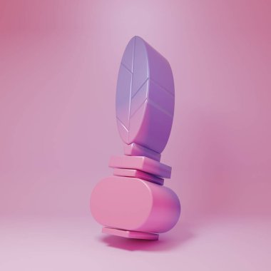 Mor-pembe tüy ve pembe arka planda izole edilmiş mürekkep ikonu. Minimalizm kavramı. 3 Boyutlu resimleme.