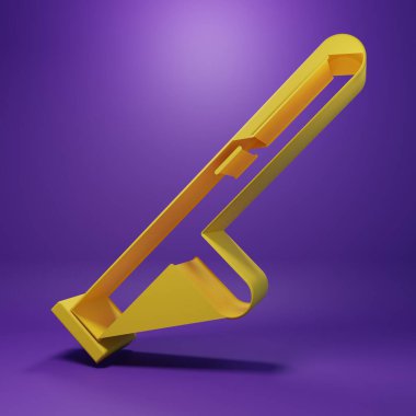 Sarı Polis kauçuk çubuk simgesi mor arkaplanda izole edildi. Kauçuk copu. Polis yarasası. Polis ekipmanları. Minimalizm kavramı. 3 Boyutlu resimleme.