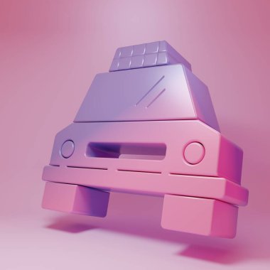 Pembe arka planda Mor Pembe Taksi ikonu var. Minimalizm kavramı. 3 Boyutlu resimleme.