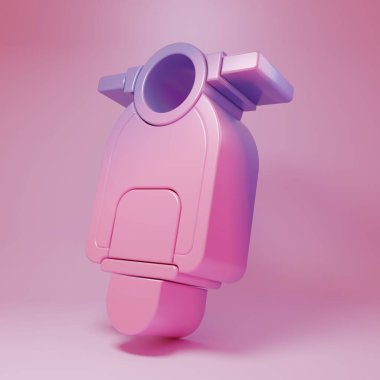Pembe arka planda izole edilmiş mor renkli Scooter ikonu. Minimalizm kavramı. 3 Boyutlu resimleme.
