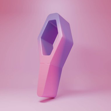 Pembe arka planda Mor Pembe Hayvan Şişesi tıbbi ikonu var. Hayvan için reçeteli ilaç. Minimalizm kavramı. 3 Boyutlu resimleme.