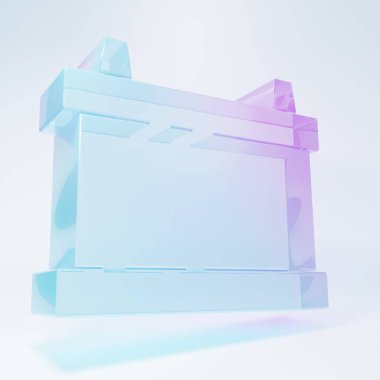Frosted glass Car battery icon isolated on white background. Accumulator battery energy power and electricity accumulator battery. Minimalism concept. 3D render illustration.