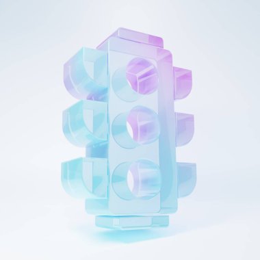 Frosted glass Traffic light icon isolated on white background. Minimalism concept. 3D render illustration.