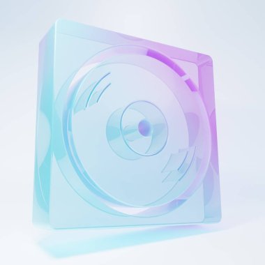 Beyaz arka planda izole edilmiş vinil disk ikonu olan buzlu cam vinil çalar. Minimalizm kavramı. 3 Boyutlu resimleme.