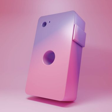 Mor pembe akıllı telefon, pembe arka planda izole edilmiş cep telefonu simgesi. Minimalizm kavramı. 3 Boyutlu resimleme.