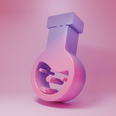 Purple-pink Test tube and flask chemical laboratory test icon isolated on pink background. Laboratory glassware sign. Minimalism concept. 3D render illustration.
