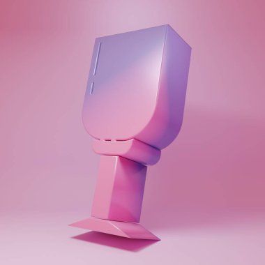 Pembe arka planda izole edilmiş mor şarap kadehi ikonu. Şarap kadehi ikonu. Kadeh işareti. Cam levhası. Minimalizm kavramı. 3 Boyutlu resimleme.