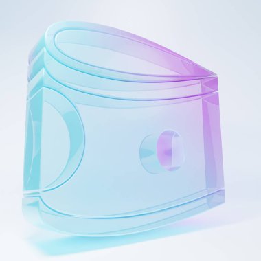 Frosted glass Stacks paper money cash icon isolated on white background. Money banknotes stacks. Bill currency. Minimalism concept. 3D render illustration.