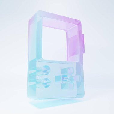 Frosted glass Portable video game console icon isolated on white background. Gamepad sign. Gaming concept. Minimalism concept. 3D render illustration.