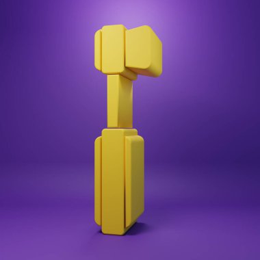 Sarı diş fırçası simgesi mor arkaplanda izole edildi. Minimalizm kavramı. 3 Boyutlu resimleme.