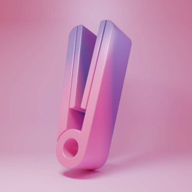 Pembe arka planda izole edilmiş saç ikonu için mor saç maşası. Saç düzleştirici ikonu. Minimalizm kavramı. 3 Boyutlu resimleme.