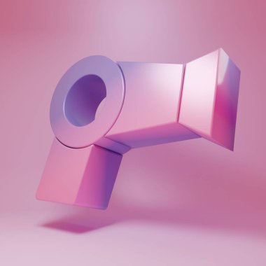 Pembe arka planda izole edilmiş mor saç kurutma ikonu. Saç kurutma makinesi tabelası. Saç kurutma sembolü. Sıcak hava üflüyor. Minimalizm kavramı. 3 Boyutlu resimleme.