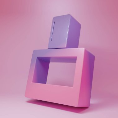 Purple-pink Aftershave icon isolated on pink background. Cologne spray icon. Male perfume bottle. Minimalism concept. 3D render illustration.