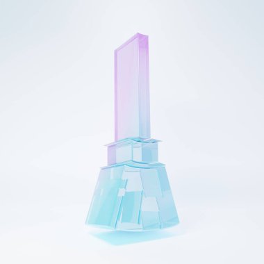 Buzlu cam cadı süpürgesi beyaz arka planda izole edilmiş süpürge ikonu. Mutlu Cadılar Bayramı Partisi. Minimalizm kavramı. 3 Boyutlu resimleme.