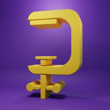 Sarı klemp ve vida araç simgesi mor arkaplanda izole. Çilingir aleti. Minimalizm kavramı. 3 Boyutlu resimleme.