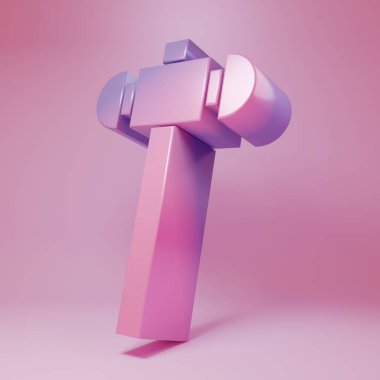 Pembe arka planda izole edilmiş mor balyoz ikonu. Minimalizm kavramı. 3 Boyutlu resimleme.