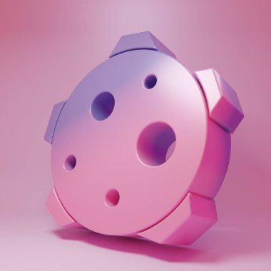 Purple-pink Planet icon isolated on pink background. Minimalism concept. 3D render illustration.