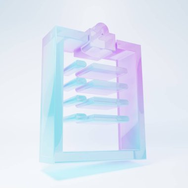 Beyaz arkaplanda izole edilmiş kontrol listesi simgesine sahip buzlu cam pano. Kontrol listesi sembolü. Anket anketi ya da anket geri bildirim formu. Minimalizm kavramı. 3 Boyutlu resimleme.