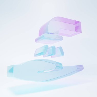 Frosted glass Washing hands with soap icon isolated on white background. Washing hands with soap to prevent virus and bacteria. Minimalism concept. 3D render illustration.