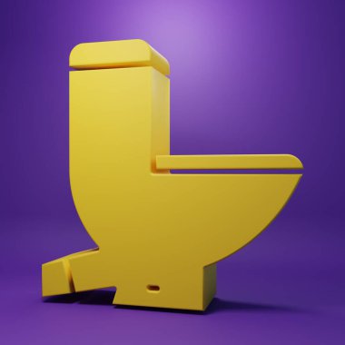 Sarı klozet ikonu mor arka planda izole edilmiş. Minimalizm kavramı. 3 Boyutlu resimleme.