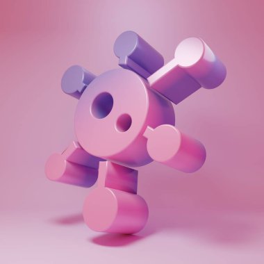 Pembe arka planda izole edilmiş mor-pembe virüs ikonu. Corona virüsü 2019-nCoV. Bakteri ve mikroplar, hücre kanseri, mikrop, mantar. Minimalizm kavramı. 3 Boyutlu resimleme.