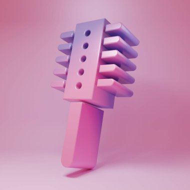 Pembe arka planda pembe saç fırçası ikonu var. Taraklı saç işareti. Berber sembolü. Minimalizm kavramı. 3 Boyutlu resimleme.