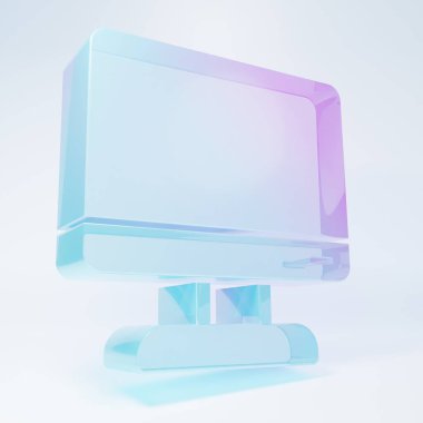 Frosted glass Computer monitor screen icon isolated on white background. Electronic device. Front view. Minimalism concept. 3D render illustration.