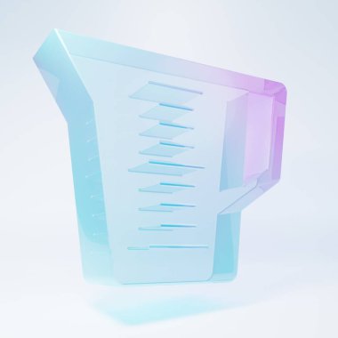 Beyaz zemin üzerinde izole edilmiş kuru ve sıvı gıda ikonunu ölçmek için buzlu cam ölçme kabı. Plastik şişenin sapı var. Minimalizm kavramı. 3 Boyutlu resimleme.