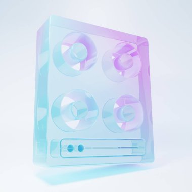 Frosted glass Gas stove icon isolated on white background. Cooktop sign. Hob with four circle burners. Minimalism concept. 3D render illustration.